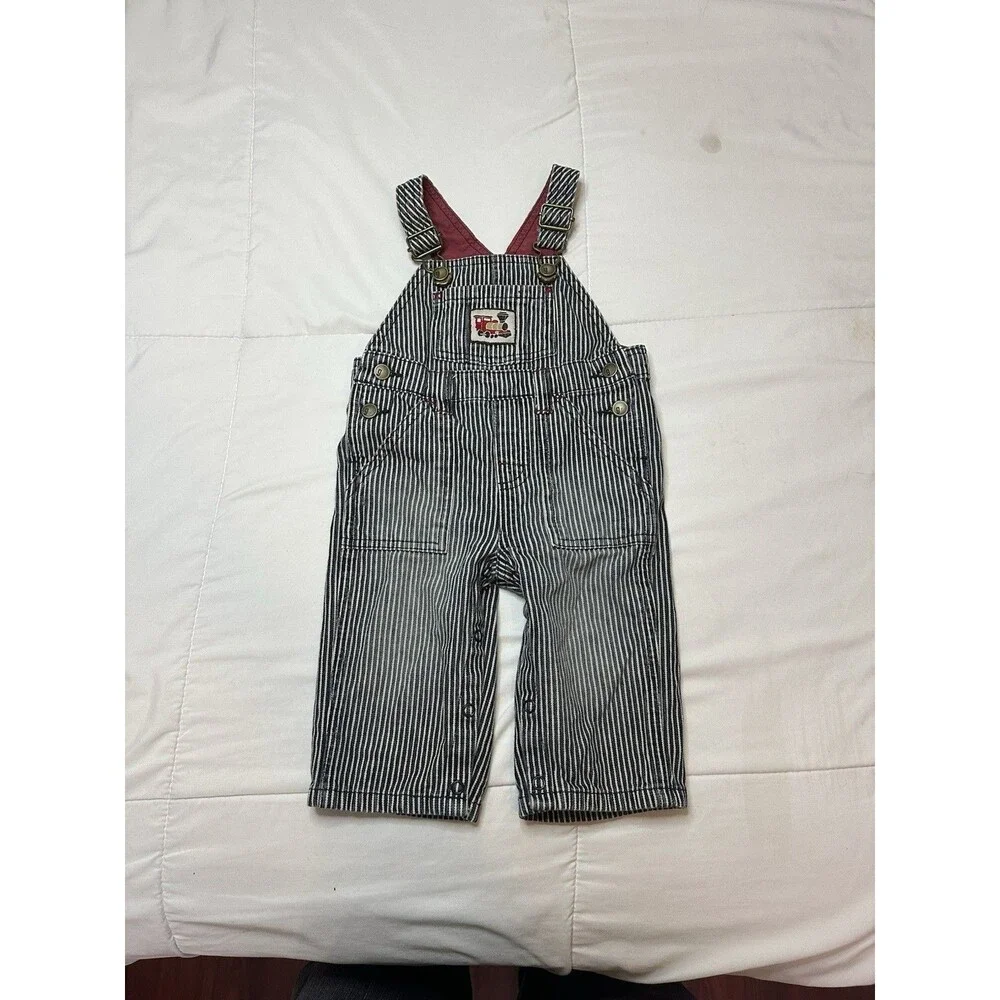 Y2K Gymboree Pinstriped train conductor Railroad Denim Overalls 3-6 Mo. Baby